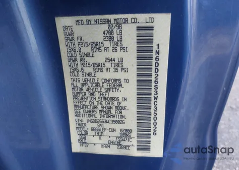 1998 Nissan Frontier Se/Xe from USA, damaged, VIN 1N6DD26S3WC350026